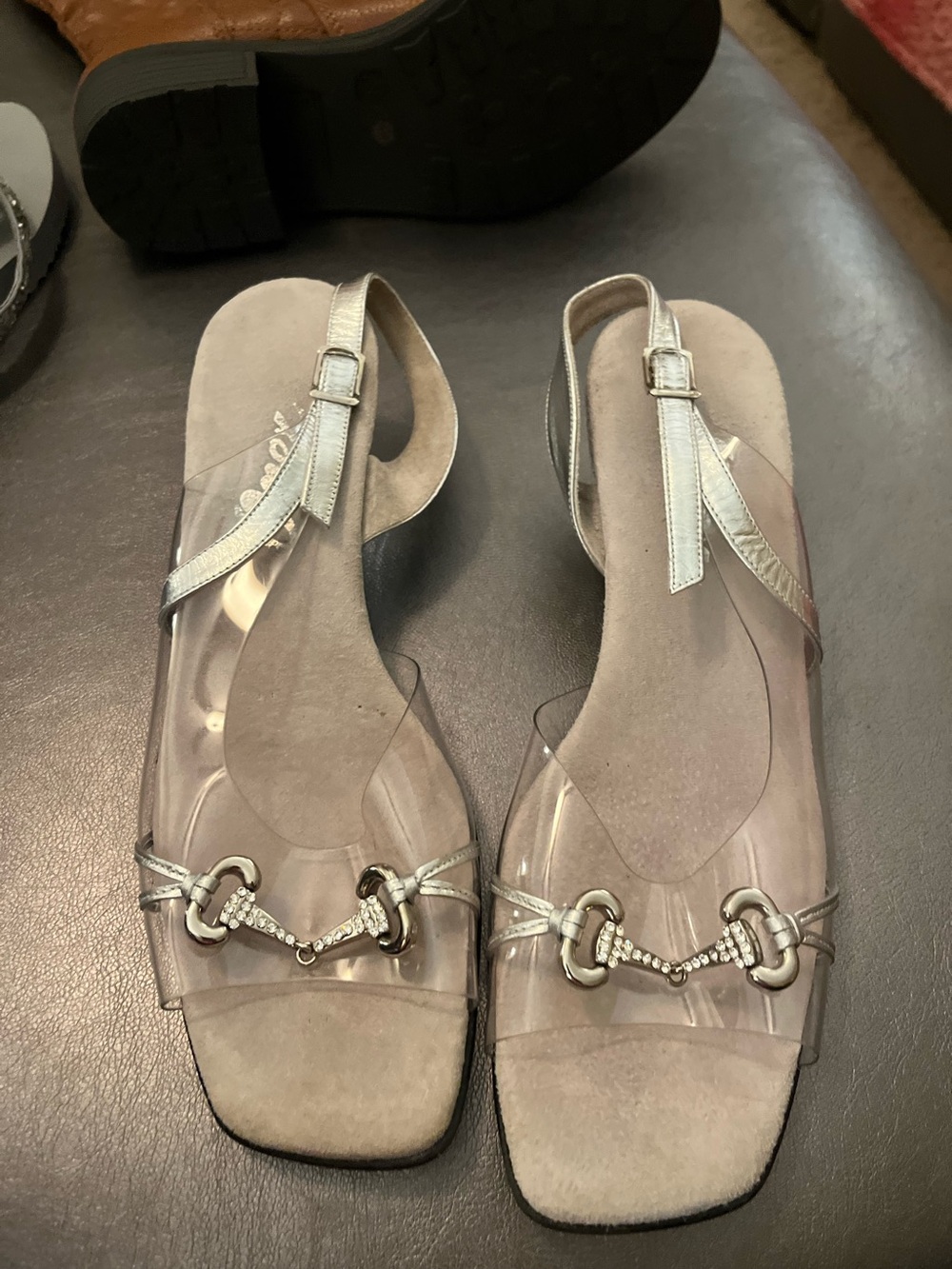 Clear Strap Silver Accent Slingback Sandals for Women